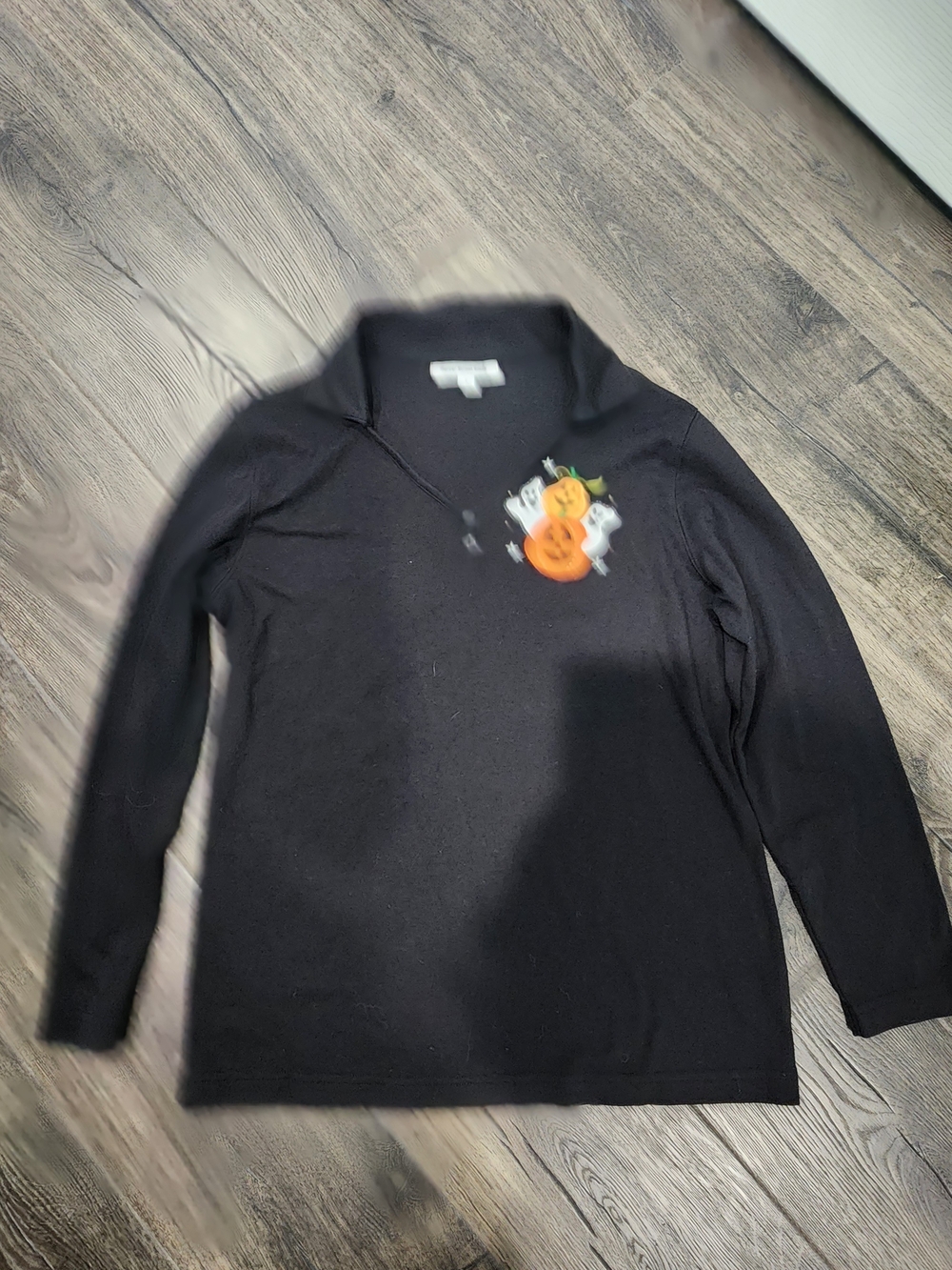 Mercer Street Studio Black Long-Sleeve Pullover with Pumpkin & Ghost Design